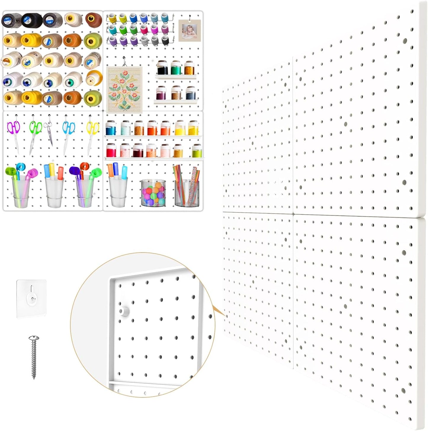 FZK Peg Board,36pcs Pegboard Kit, Includes 4 White Pegboard and Accessories,Plastic Peg Board,with Hooks,Peg Board Wall Organizer for Office, Craft Room