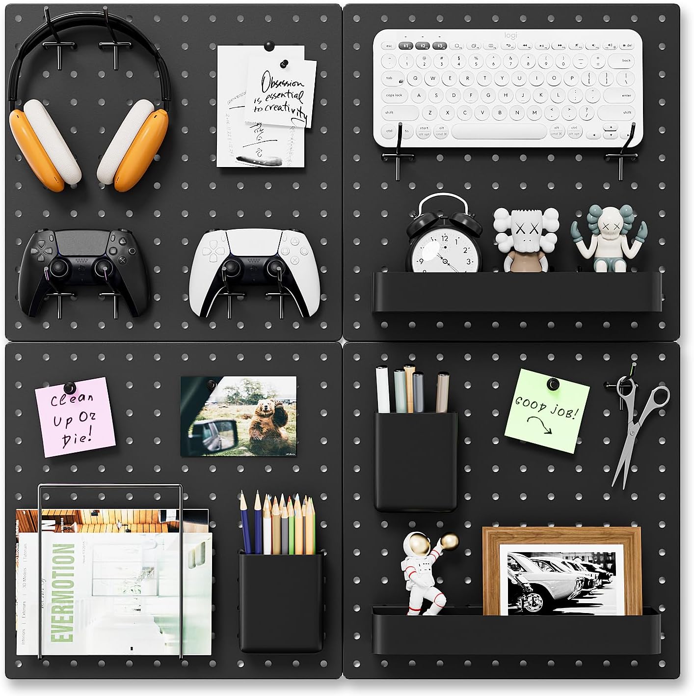 FZK Peg Board,36pcs Pegboard Kit, Includes 4 White Pegboard and Accessories,Plastic Peg Board,with Hooks,Peg Board Wall Organizer for Office, Craft Room