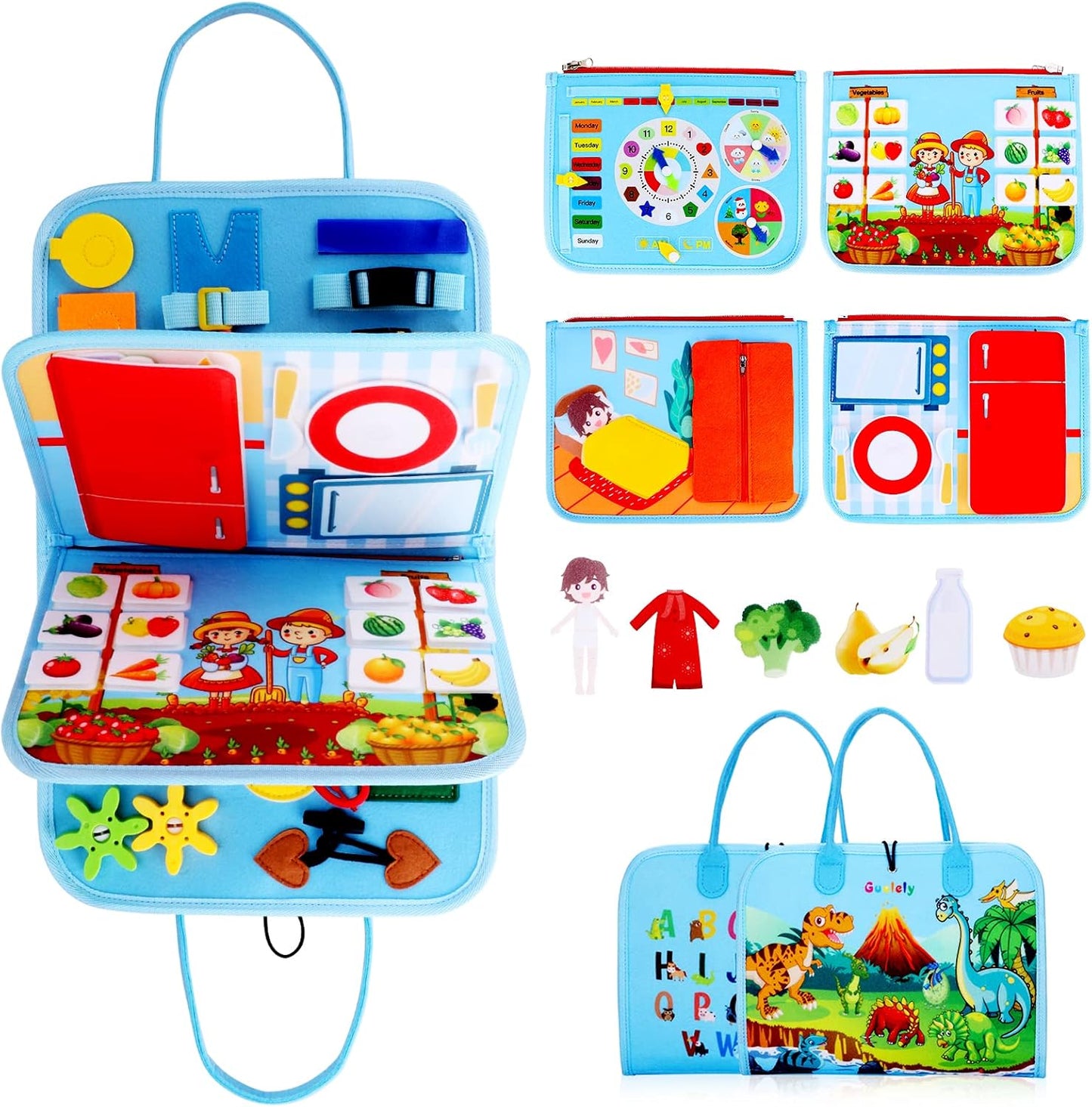 Guolely Busy Board Montessori Toy for 1 2 3 4 Year Old Toddlers - Educational Activity Developing Sensory Board for Fine Basic Dress Motor Skills - Travel Toys for Plane Car, Gift for Boys Girls