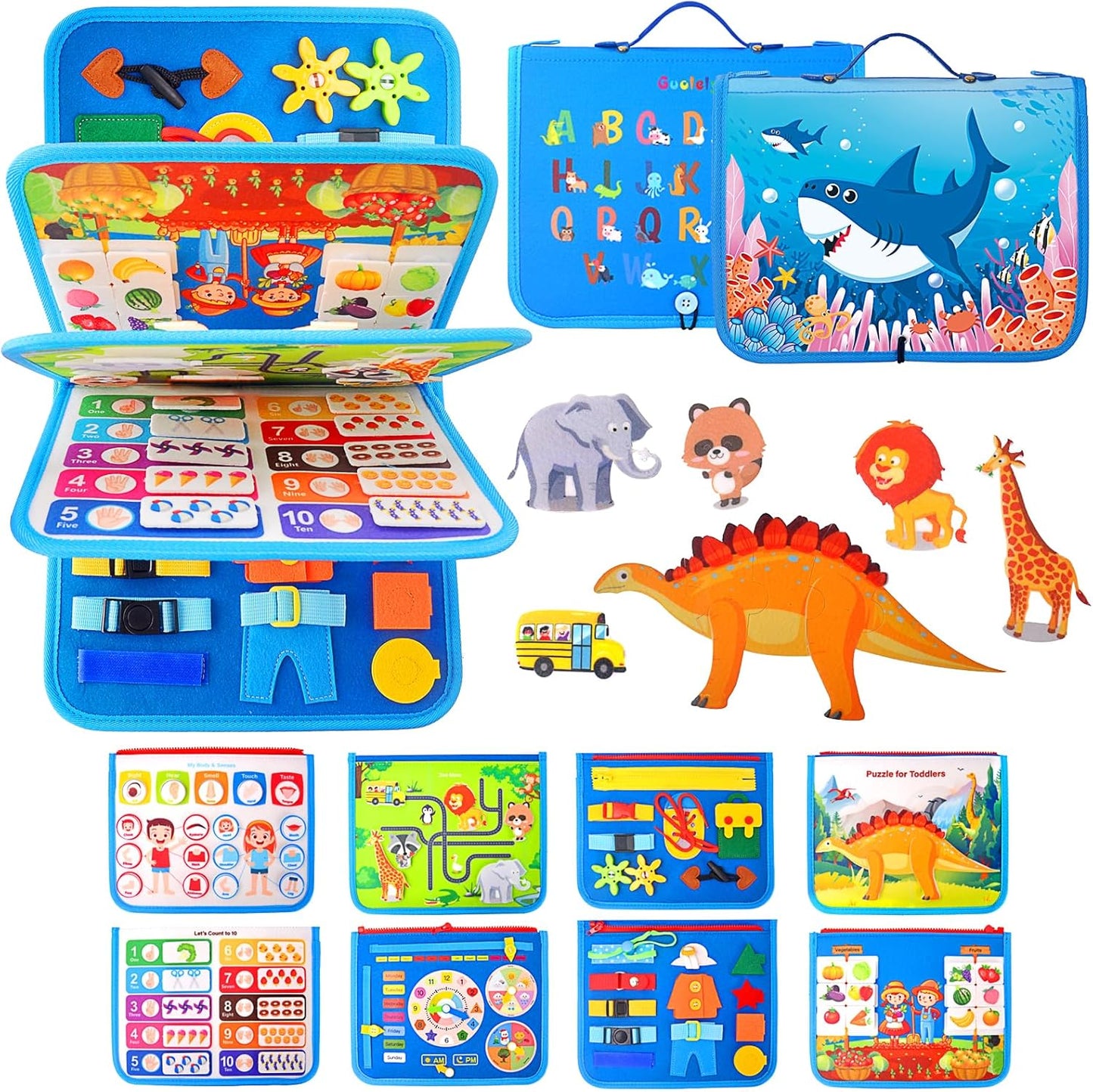 Guolely Busy Board Montessori Toy for 1 2 3 4 Year Old Toddlers - Educational Activity Developing Sensory Board for Fine Basic Dress Motor Skills - Travel Toys for Plane Car, Gift for Boys Girls