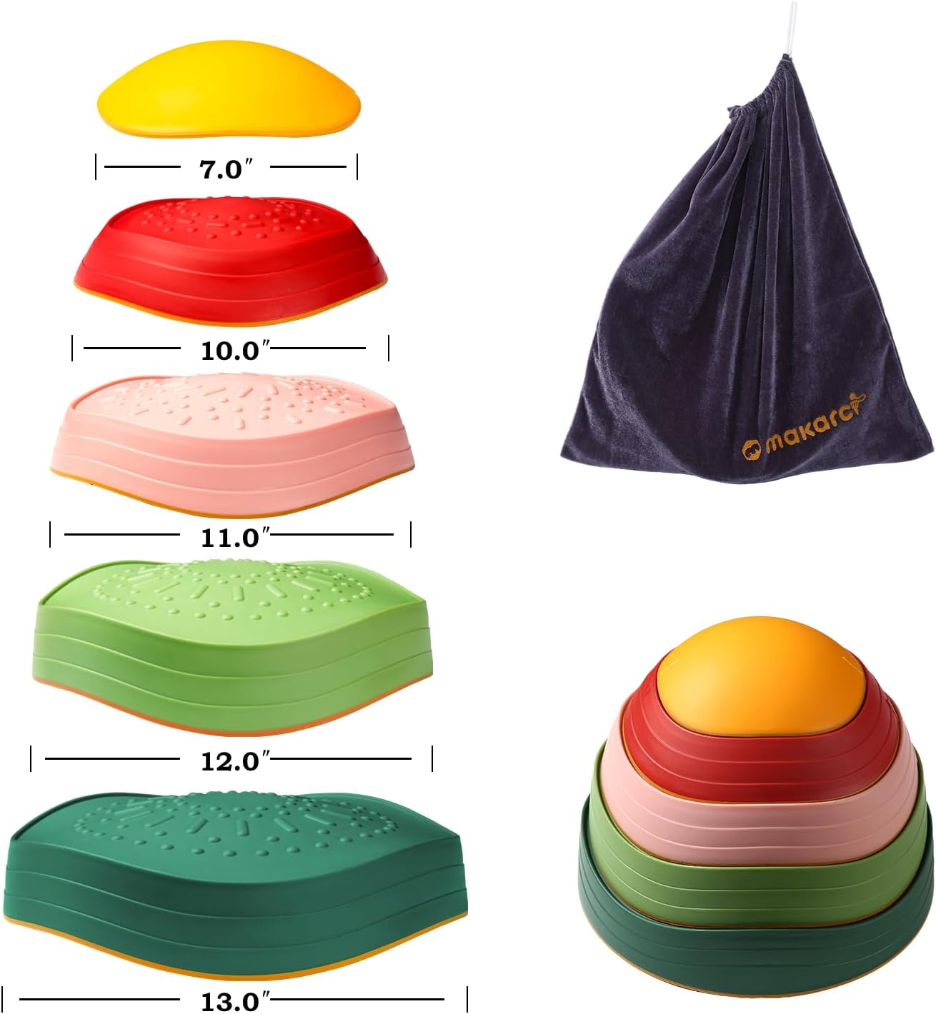 makarci Balance stepping stones for kids, non-slip toddlers sensory toys outdoor or indoor play, promoting motor skills and confidence, Obstacle Course Coordination Toys for children age 3 4 5 6 7+