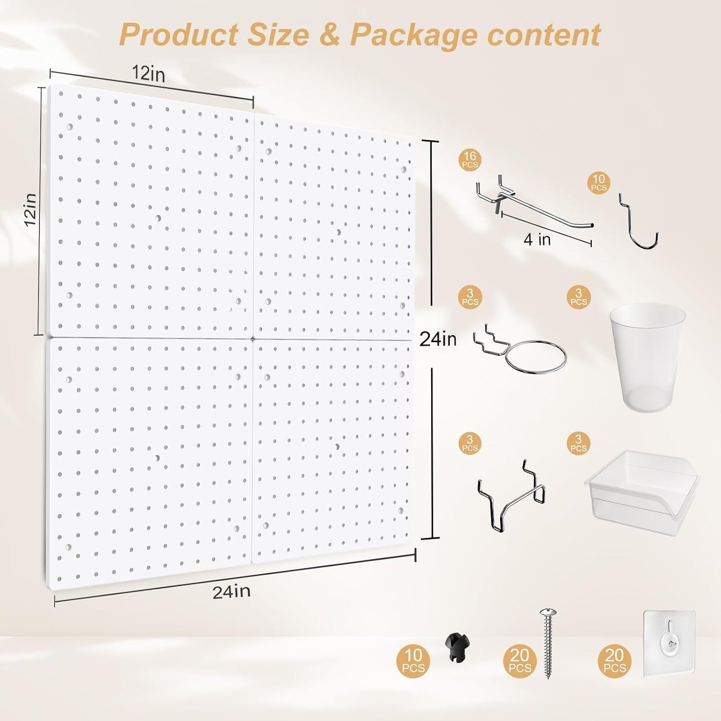 FZK Peg Board,36pcs Pegboard Kit, Includes 4 White Pegboard and Accessories,Plastic Peg Board,with Hooks,Peg Board Wall Organizer for Office, Craft Room
