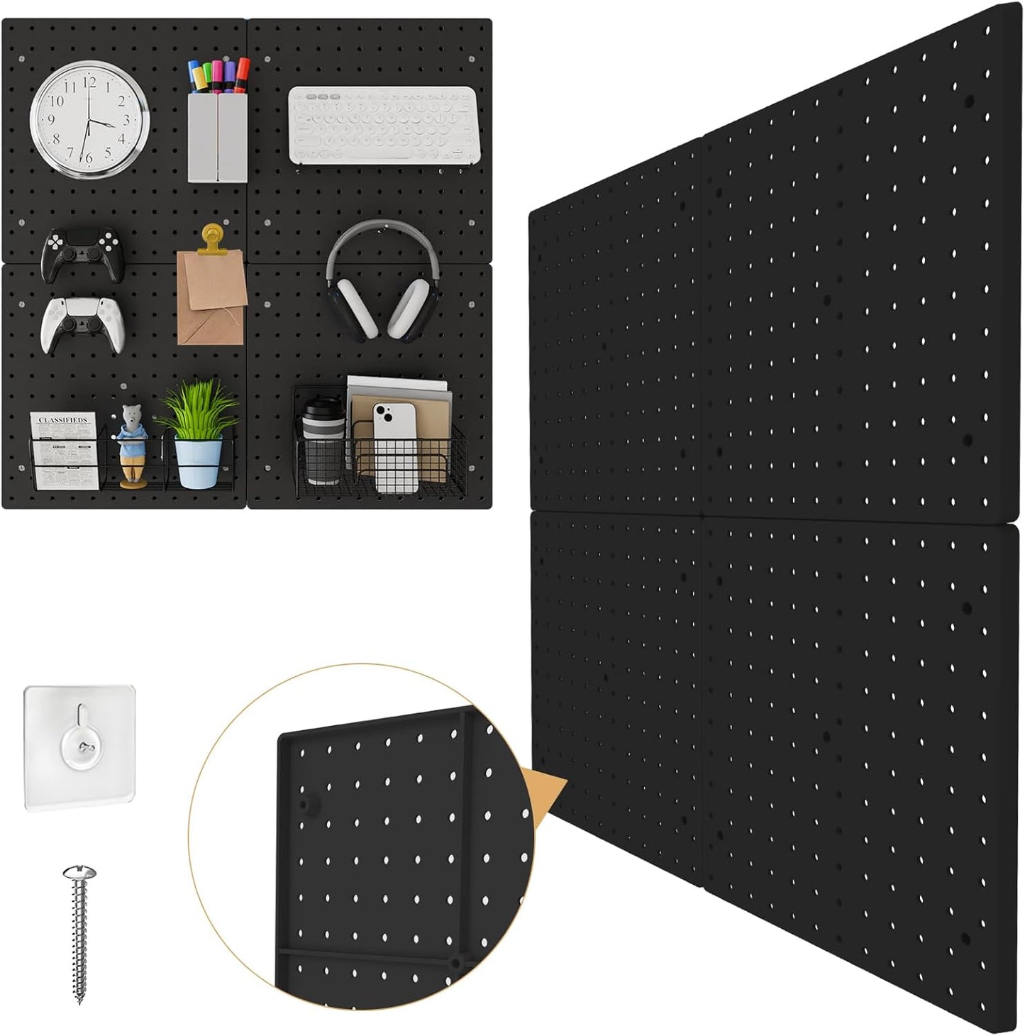 FZK Peg Board,36pcs Pegboard Kit, Includes 4 White Pegboard and Accessories,Plastic Peg Board,with Hooks,Peg Board Wall Organizer for Office, Craft Room