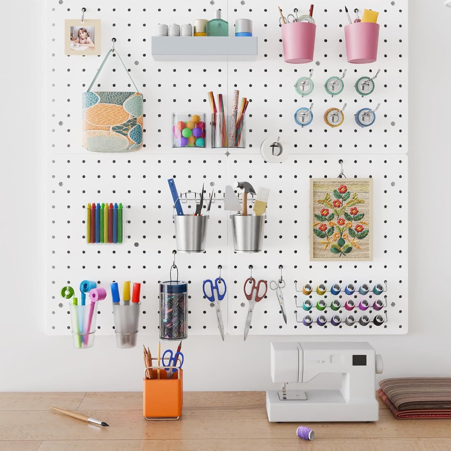 FZK Peg Board,36pcs Pegboard Kit, Includes 4 White Pegboard and Accessories,Plastic Peg Board,with Hooks,Peg Board Wall Organizer for Office, Craft Room