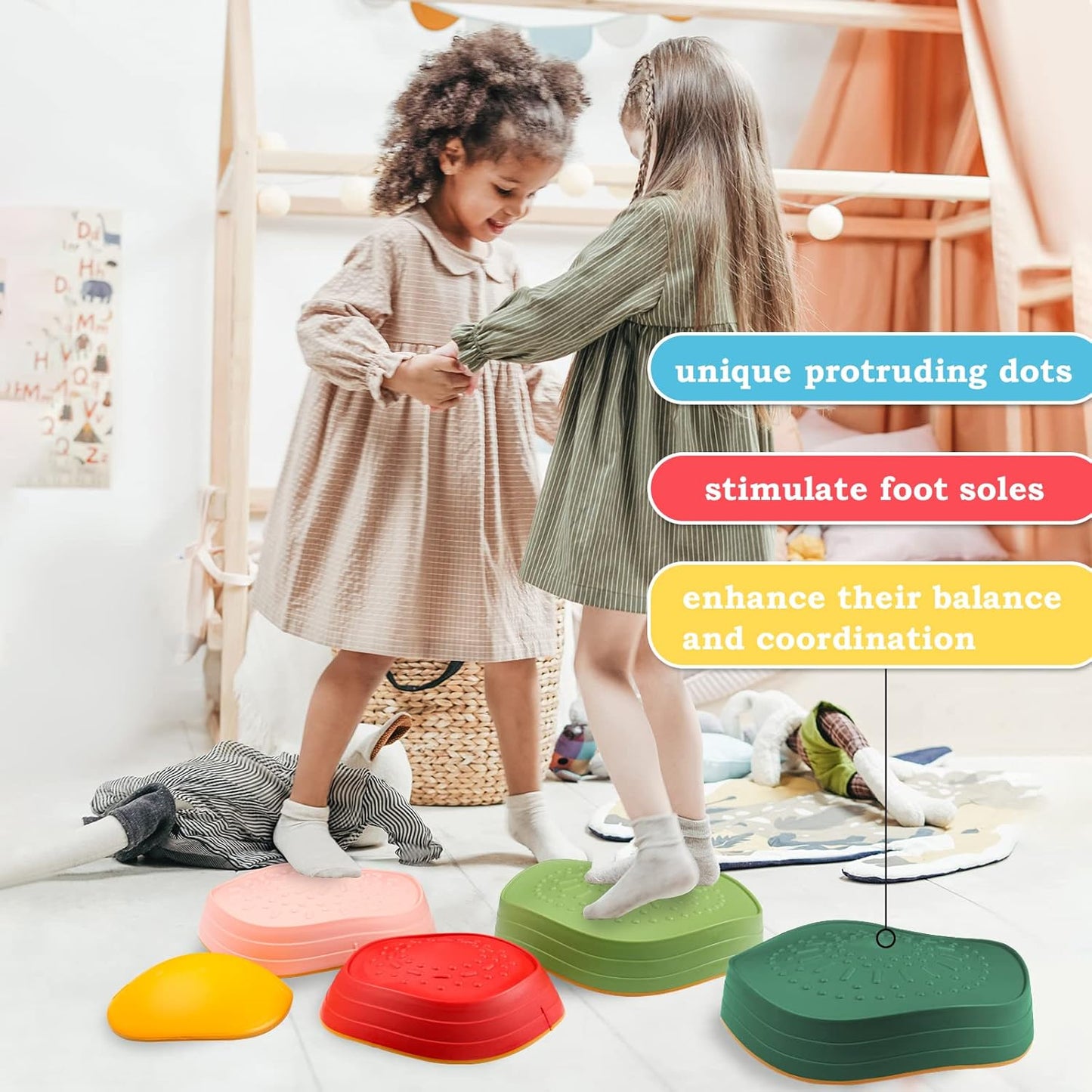 makarci Balance stepping stones for kids, non-slip toddlers sensory toys outdoor or indoor play, promoting motor skills and confidence, Obstacle Course Coordination Toys for children age 3 4 5 6 7+