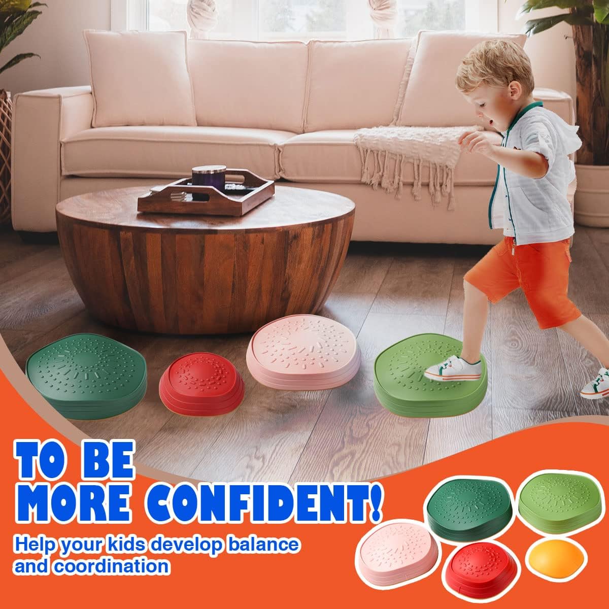 makarci Balance stepping stones for kids, non-slip toddlers sensory toys outdoor or indoor play, promoting motor skills and confidence, Obstacle Course Coordination Toys for children age 3 4 5 6 7+