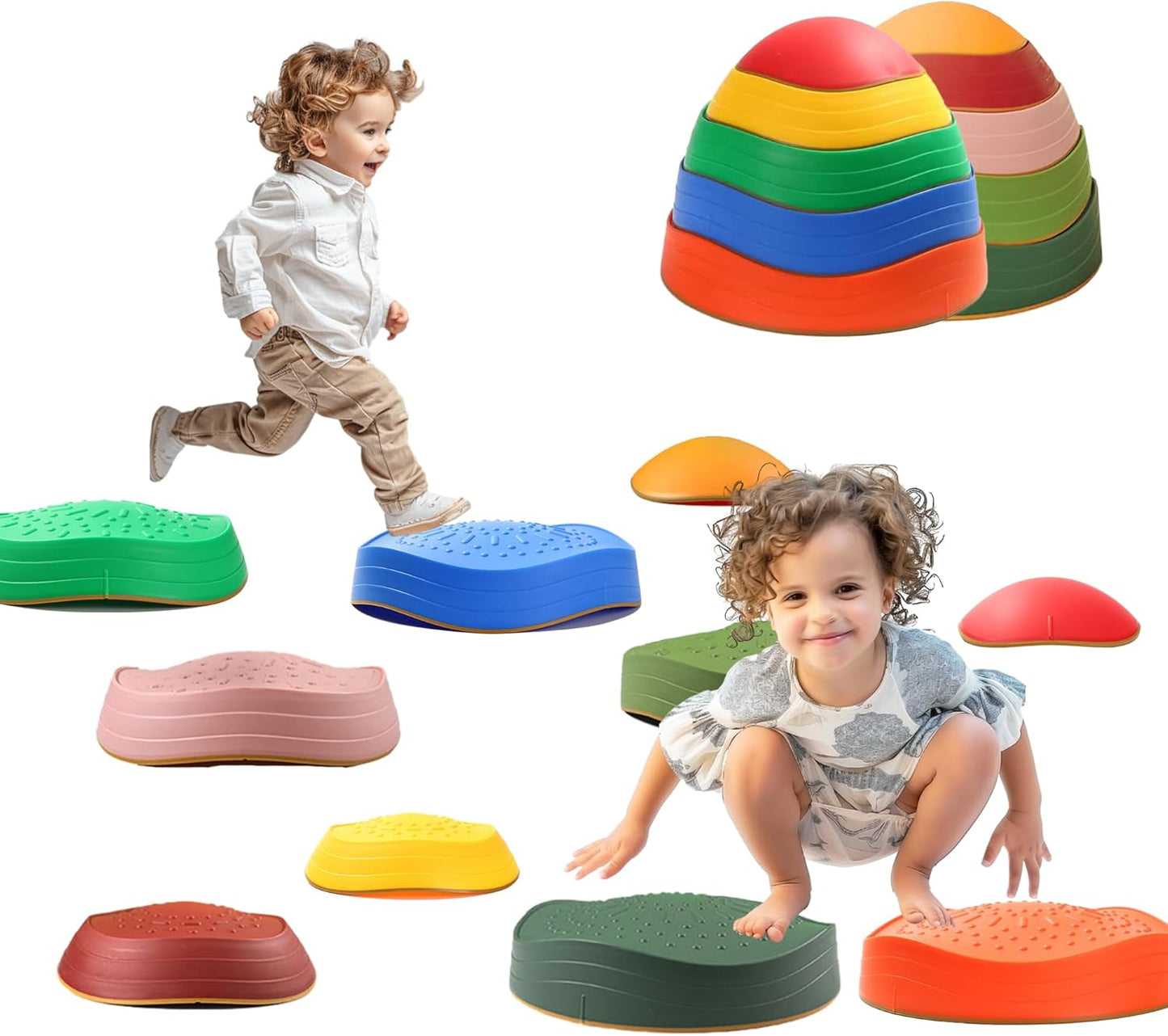 makarci Balance stepping stones for kids, non-slip toddlers sensory toys outdoor or indoor play, promoting motor skills and confidence, Obstacle Course Coordination Toys for children age 3 4 5 6 7+