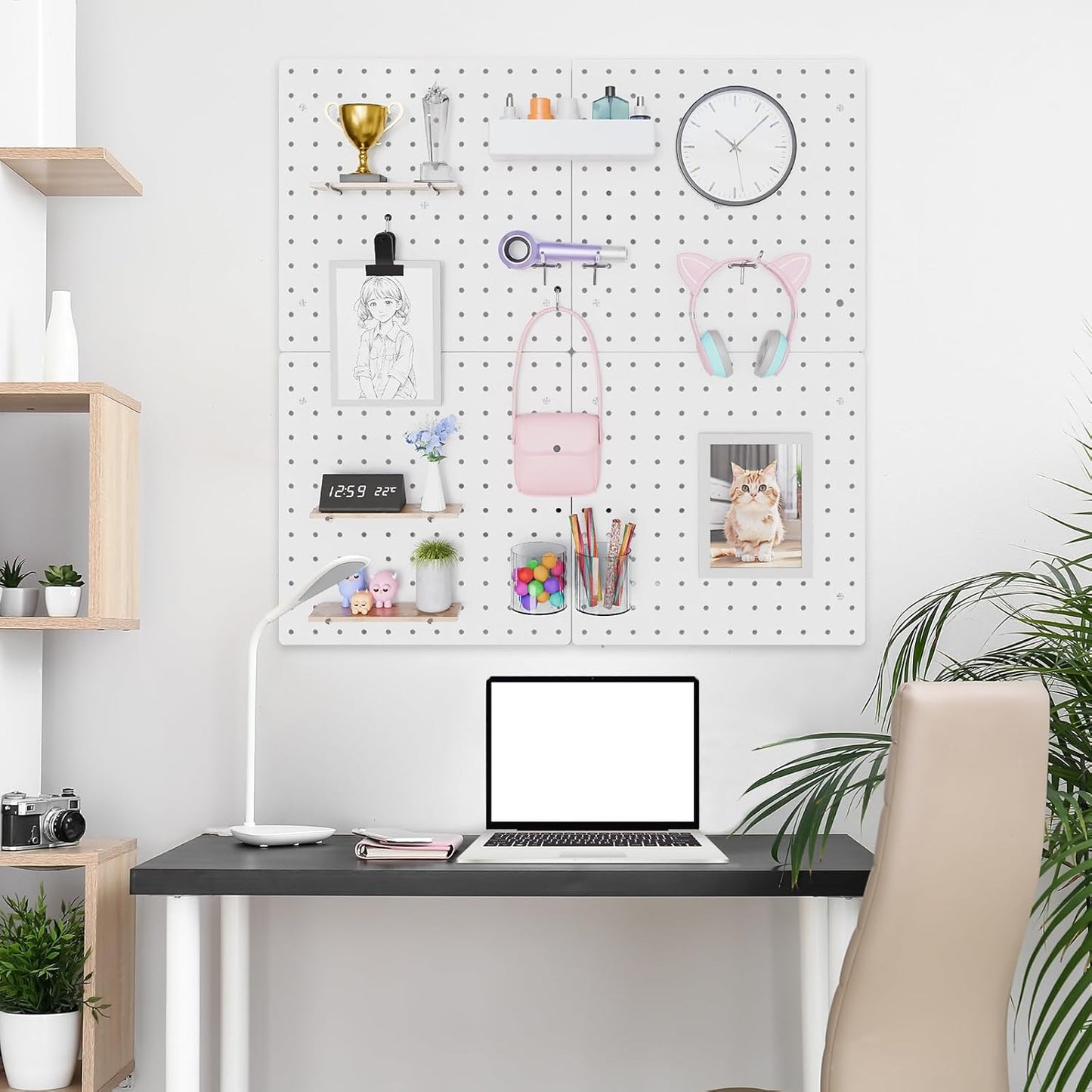 FZK Peg Board,36pcs Pegboard Kit, Includes 4 White Pegboard and Accessories,Plastic Peg Board,with Hooks,Peg Board Wall Organizer for Office, Craft Room