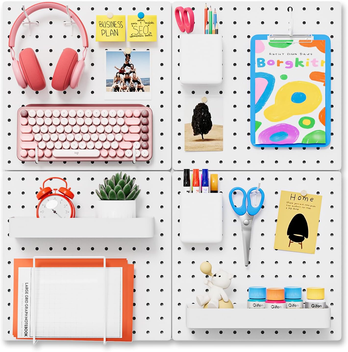 FZK Peg Board,36pcs Pegboard Kit, Includes 4 White Pegboard and Accessories,Plastic Peg Board,with Hooks,Peg Board Wall Organizer for Office, Craft Room