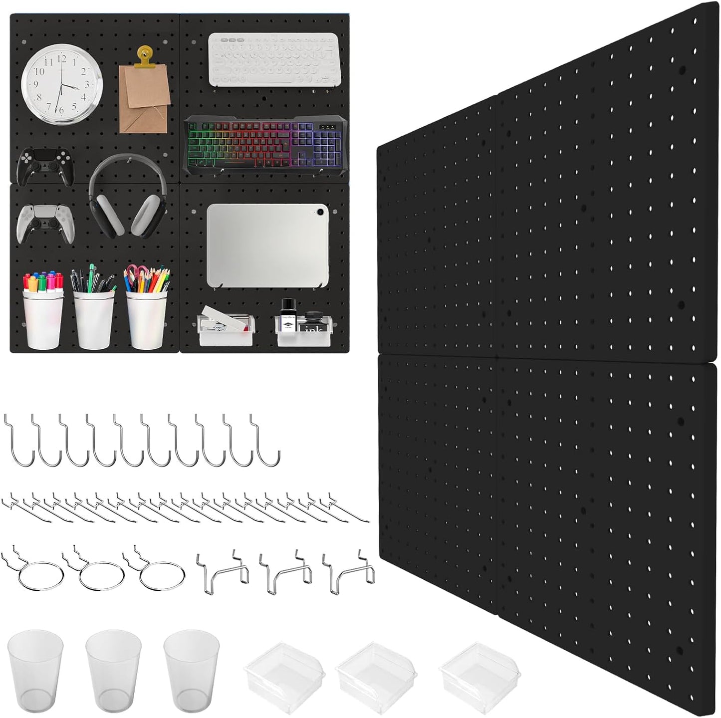 FZK Peg Board,36pcs Pegboard Kit, Includes 4 White Pegboard and Accessories,Plastic Peg Board,with Hooks,Peg Board Wall Organizer for Office, Craft Room