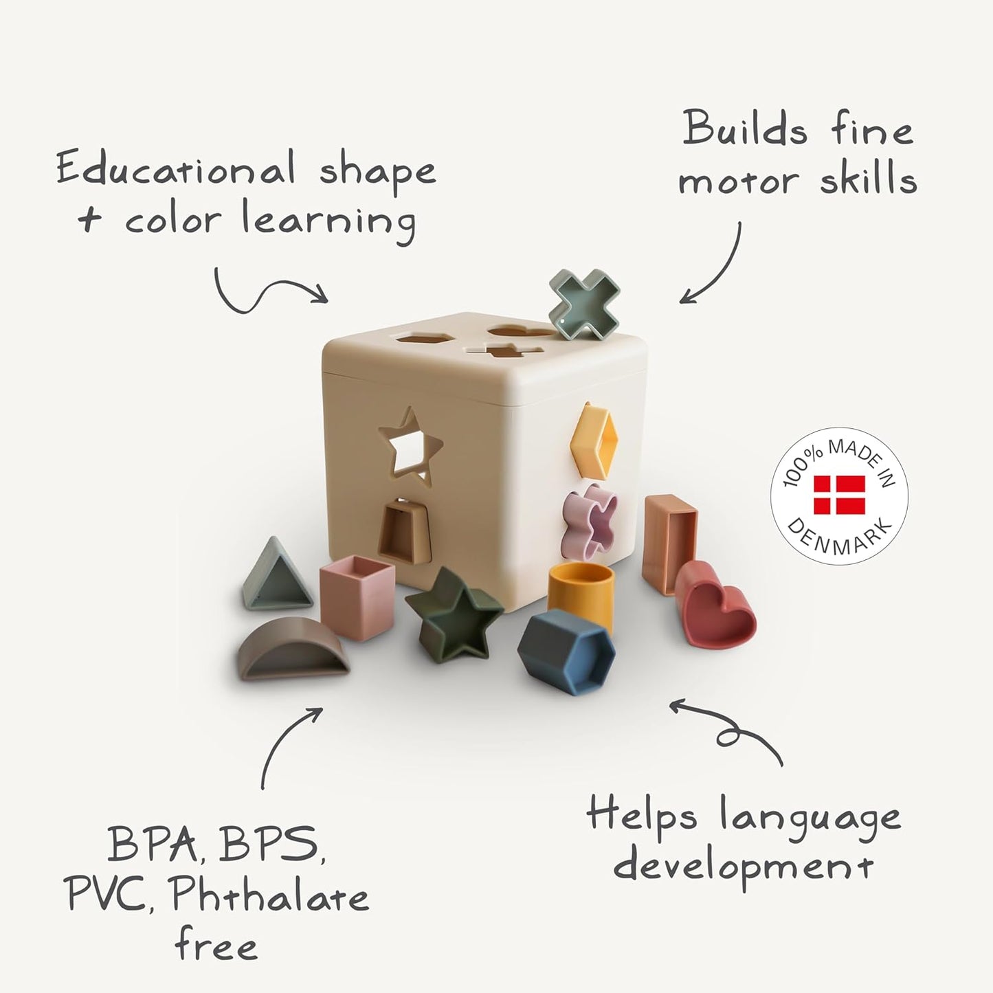 mushie Shape Sorting Box (Original) | Educational Learning Toy for Toddlers with 12 Shapes | Made in Denmark (10+ Months)