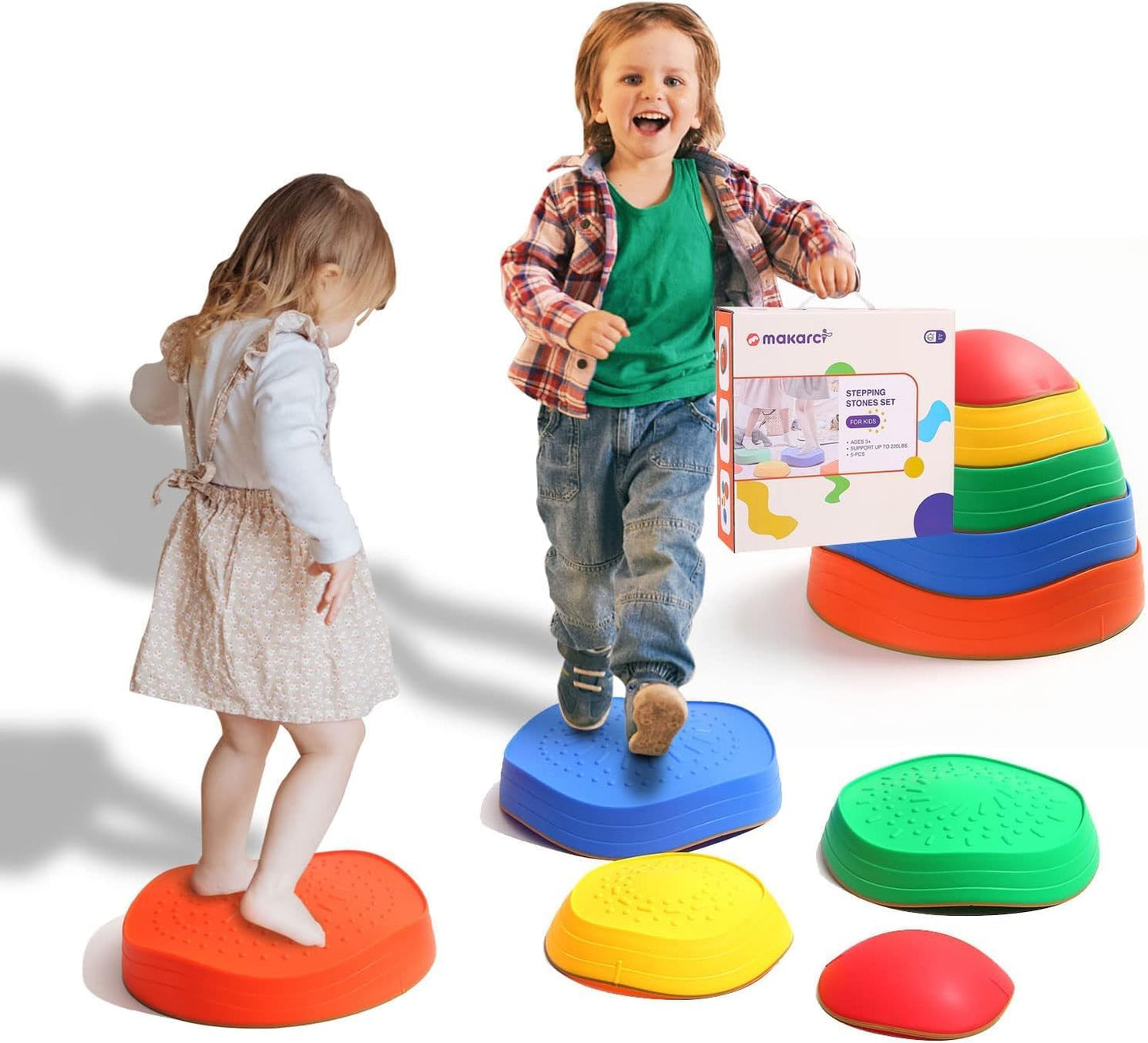makarci Balance stepping stones for kids, non-slip toddlers sensory toys outdoor or indoor play, promoting motor skills and confidence, Obstacle Course Coordination Toys for children age 3 4 5 6 7+