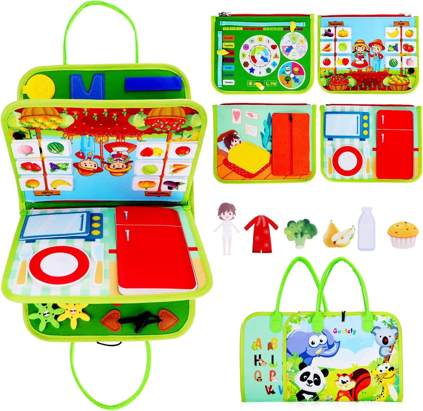 Guolely Busy Board Montessori Toy for 1 2 3 4 Year Old Toddlers - Educational Activity Developing Sensory Board for Fine Basic Dress Motor Skills - Travel Toys for Plane Car, Gift for Boys Girls