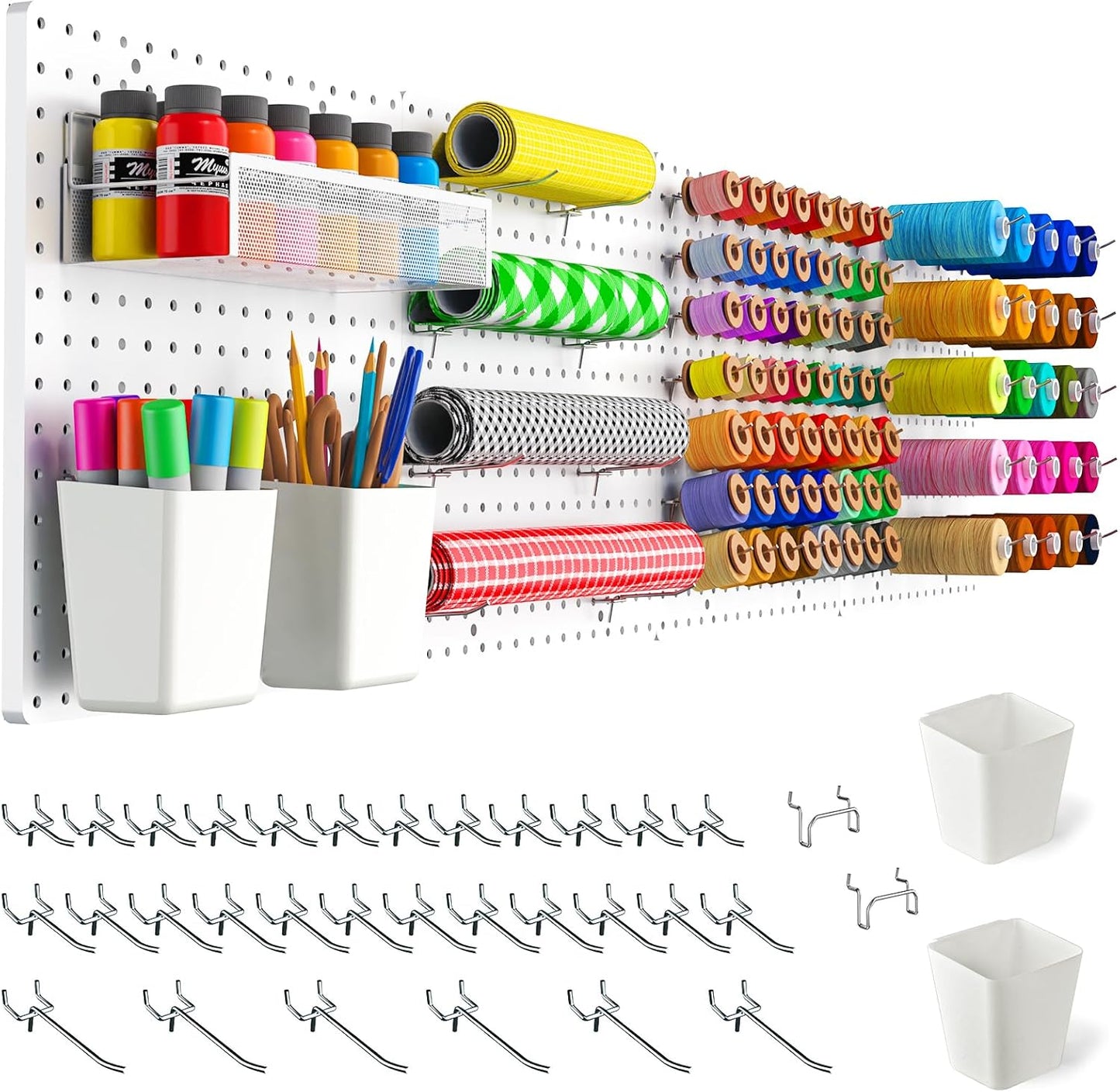 FZK Peg Board,36pcs Pegboard Kit, Includes 4 White Pegboard and Accessories,Plastic Peg Board,with Hooks,Peg Board Wall Organizer for Office, Craft Room